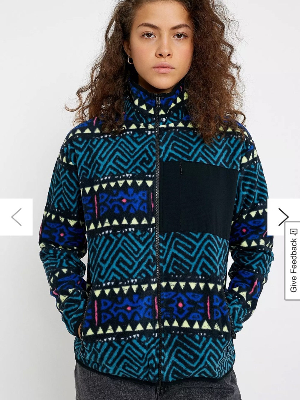 Quiksilver Teal and Navy Patterned Teddy Fleece Jacket